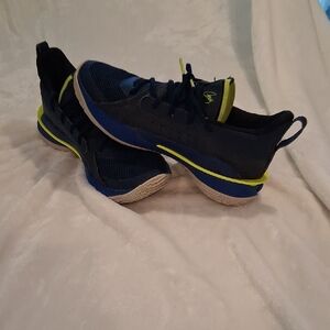 Blue and Black Sneakers with Neon Accents